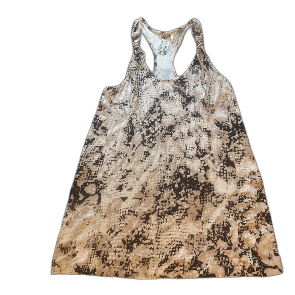 Guess top Beige and Black Snakeskin animal print summer Tank Top m shirt